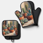 Cactussen Succulente Planten Botanische Cactus Ovenwant & Pannenlap Set (Voorkant / Achterkant)