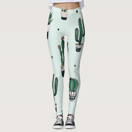Cactussen-succulenten, met de hand getekend naadlo leggings (Voorkant)