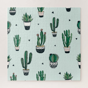 Cactussen-succulenten, met de hand getekend naadlo legpuzzel