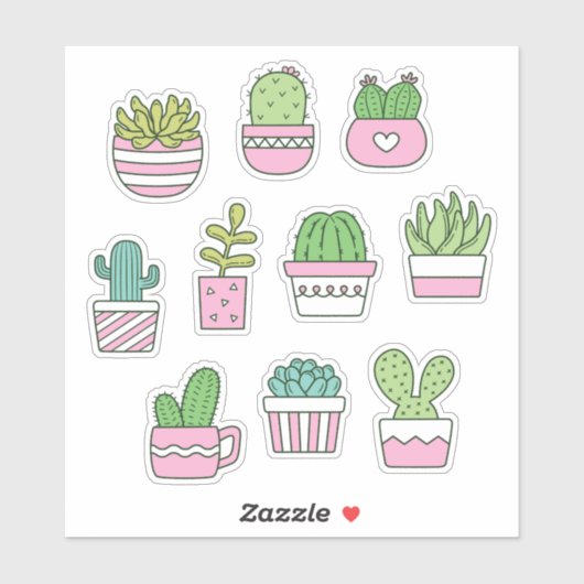 Cactussen Succulenten Planten Doodles Sticker Pack (Vel)
