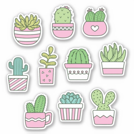 Cactussen Succulenten Planten Doodles Sticker Pack (Voorkant)