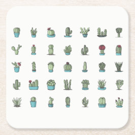 Cactussen Succulenten Planten Hand Getekende Botan Kartonnen Onderzetters