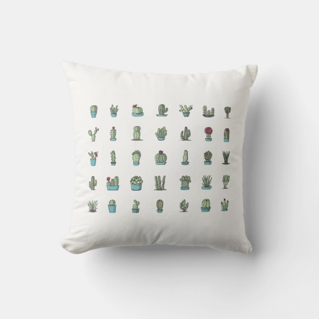 Cactussen Succulenten Planten Handgetekend Botanis Kussen (Voorkant)