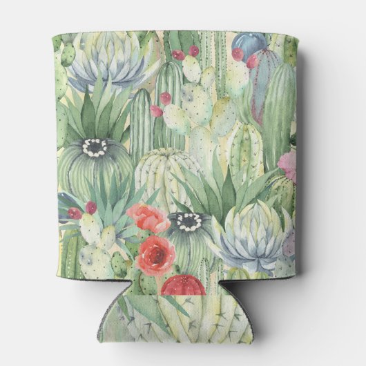 Cactussen, vetplanten: bloemenprint van de waterve blikjeskoeler (Achterkant)