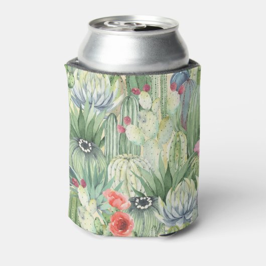 Cactussen, vetplanten: bloemenprint van de waterve blikjeskoeler (Blikje Achterkant)