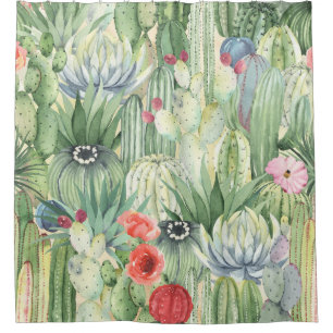 Cactussen, vetplanten: bloemenprint van de waterve douchegordijn