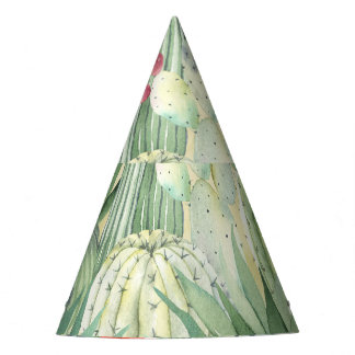 Cactussen, vetplanten: bloemenprint van de waterve feesthoedjes