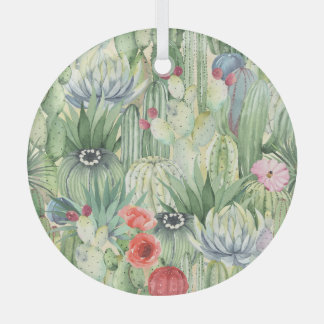 Cactussen, vetplanten: bloemenprint van de waterve glas ornament