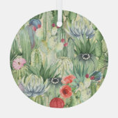 Cactussen, vetplanten: bloemenprint van de waterve glas ornament (Achterkant)