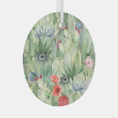 Cactussen, vetplanten: bloemenprint van de waterve glas ornament (Voorkant Rechts)