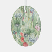 Cactussen, vetplanten: bloemenprint van de waterve glas ornament (Voorkant links)