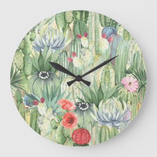 Cactussen, vetplanten: bloemenprint van de waterve grote klok