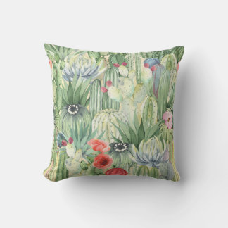 Cactussen, vetplanten: bloemenprint van de waterve kussen