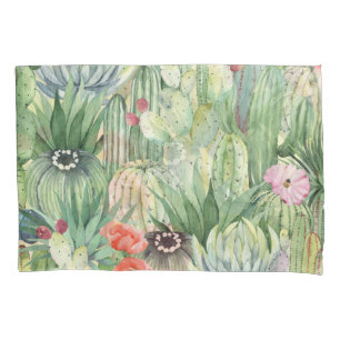 Cactussen, vetplanten: bloemenprint van de waterve kussensloop