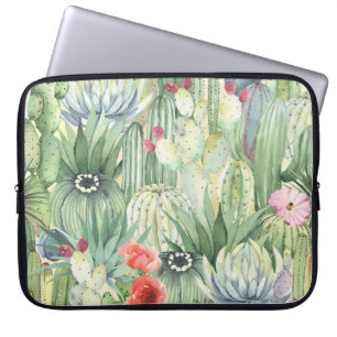 Cactussen, vetplanten: bloemenprint van de waterve laptop sleeve