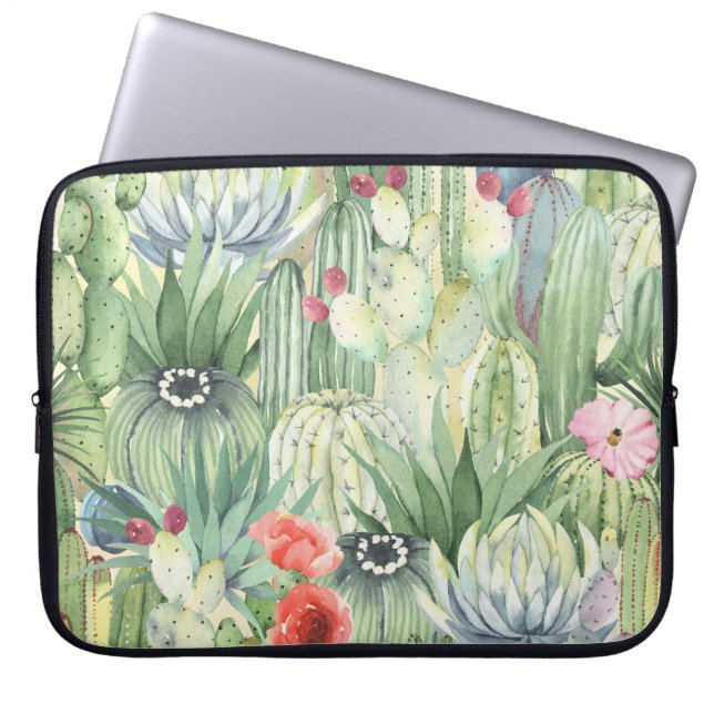 Cactussen, vetplanten: bloemenprint van de waterve laptop sleeve (Voorkant)