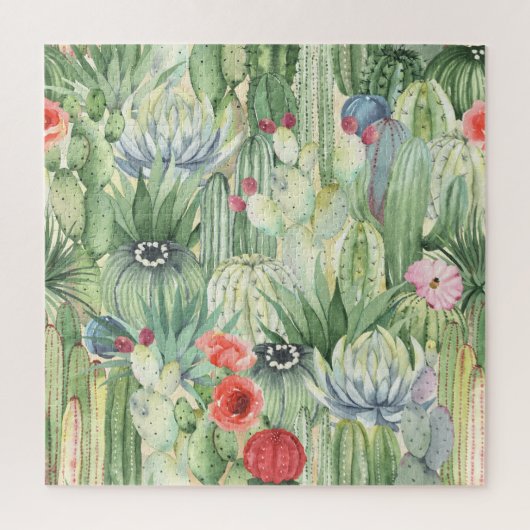 Cactussen, vetplanten: bloemenprint van de waterve legpuzzel (Verticaal)
