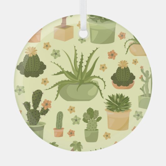 Cactussen, vetplanten:  kamerplanten. glas ornament (Voorkant)
