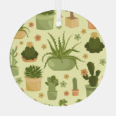 Cactussen, vetplanten:  kamerplanten. glas ornament (Achterkant)