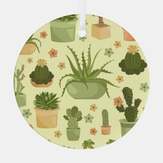 Cactussen, vetplanten:  kamerplanten. glas ornament (Achterkant)