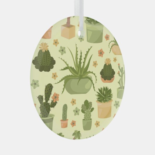 Cactussen, vetplanten:  kamerplanten. glas ornament (Voorkant Rechts)