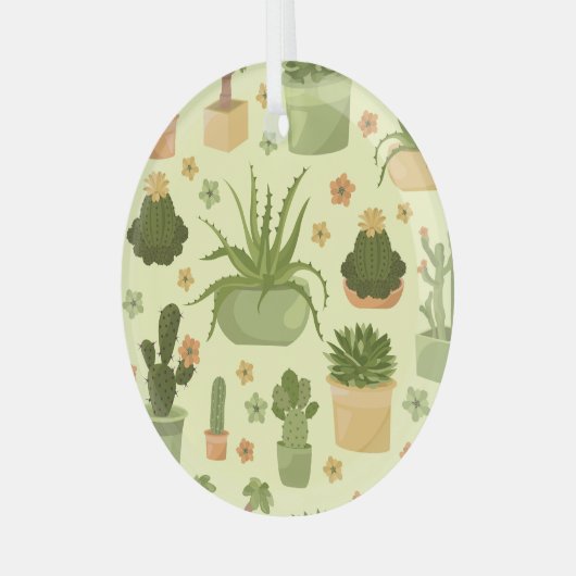 Cactussen, vetplanten:  kamerplanten. glas ornament (Voorkant links)