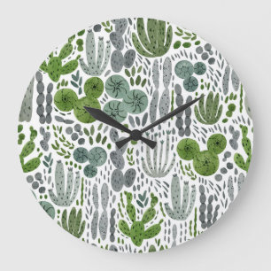 Cactussen Waterverf Handgeschilderd Patroon Grote Klok