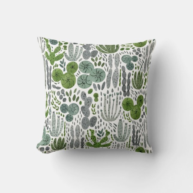 Cactussen Waterverf Handgeschilderd Patroon Kussen (Voorkant)