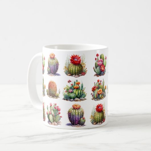 Cactussen Waterverf Patroon Koffie Mok (Voorkant links)