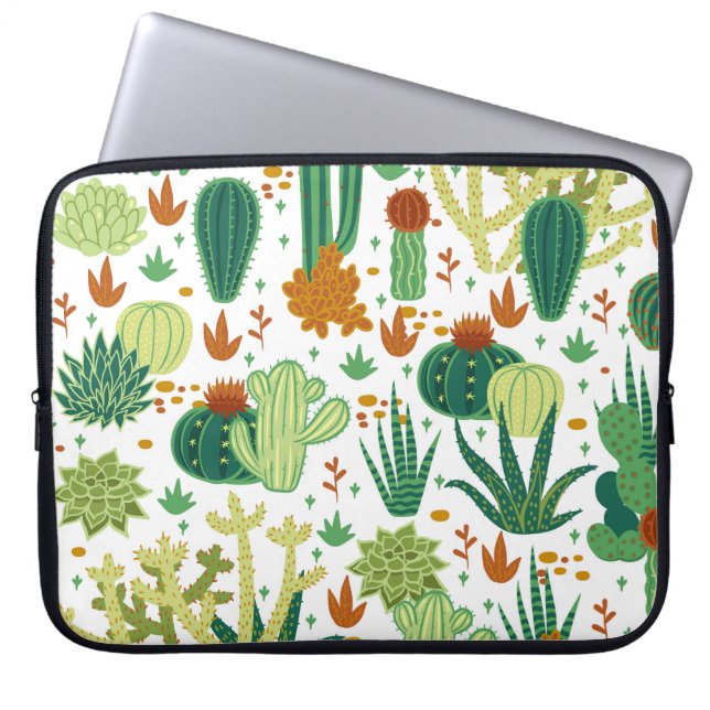 Cactussen witte achtergrond:  graphics. laptop sleeve (Voorkant)