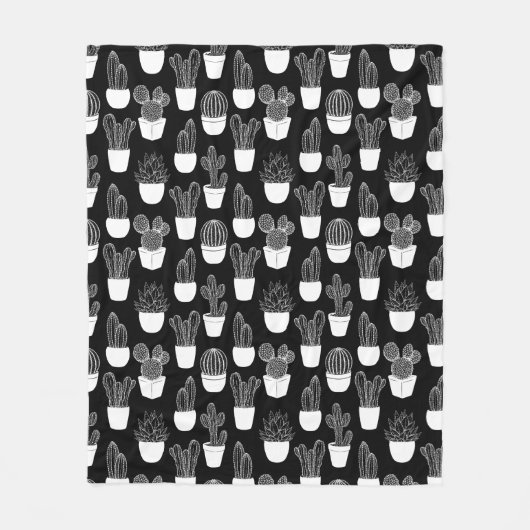 Cactussen witte lijn art groot patroon fleece deken (Voorkant)