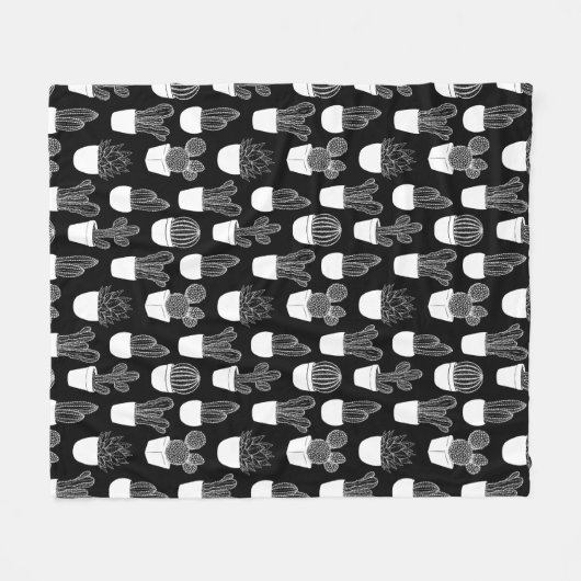 Cactussen witte lijn art groot patroon fleece deken (Voorkant (Horizontaal))