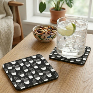 Cactussen witte lijn art patroon bier onderzetter