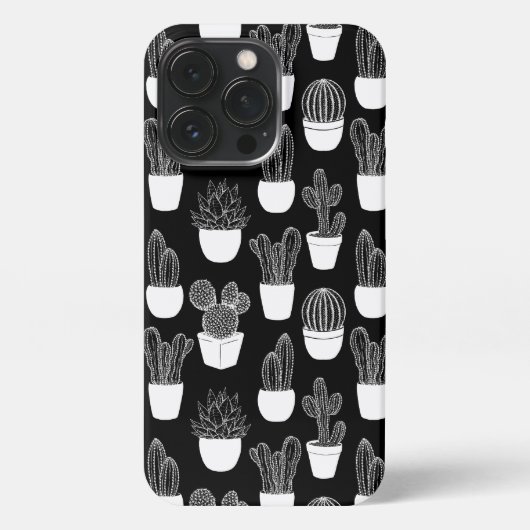 Cactussen witte lijn art patroon iPhone hoesje (Achterkant)