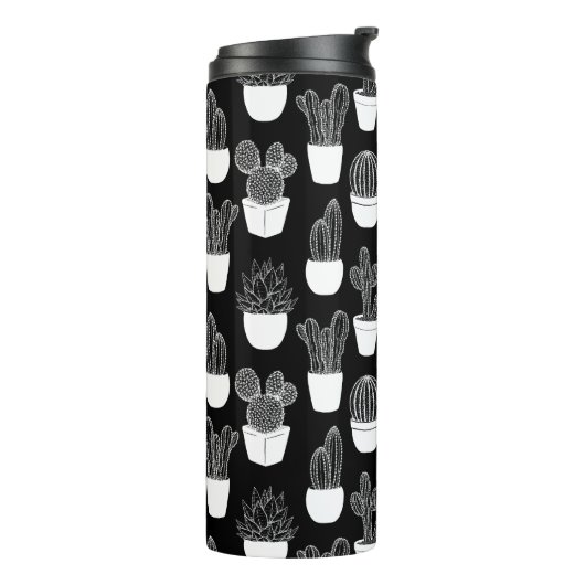 Cactussen witte lijn art patroon thermosbeker (Gedraaid links)