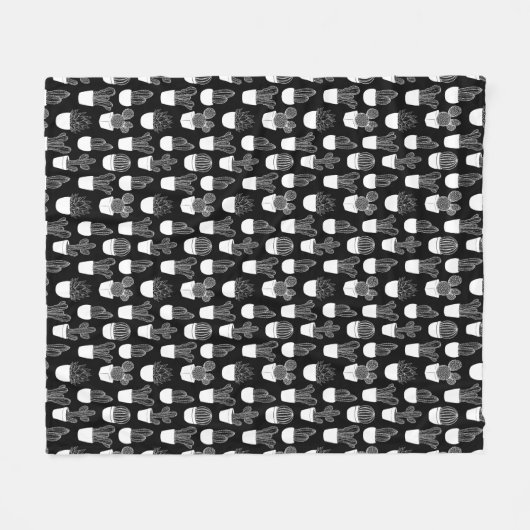 Cactussen witte lijn kunst klein patroon fleece deken (Voorkant (Horizontaal))