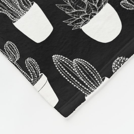 Cactussen witte lijn kunst klein patroon fleece deken (Hoek)