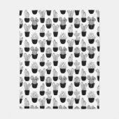 Cactussen Zwart Lijn Art Groot Patroon Fleece Deken (Voorkant)