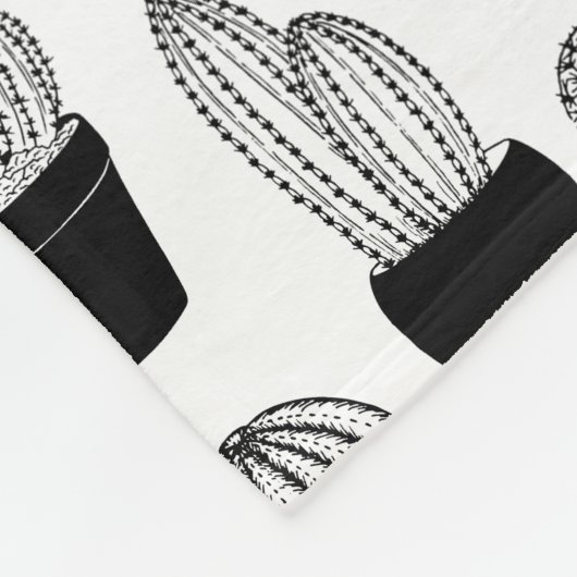 Cactussen Zwart Lijn Art Groot Patroon Fleece Deken (Hoek)