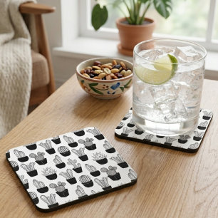 Cactussen zwart lijn art patroon bier onderzetter