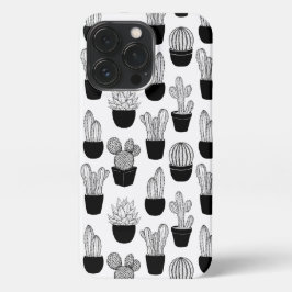 Cactussen zwart lijn art patroon iPhone 13 pro hoesje