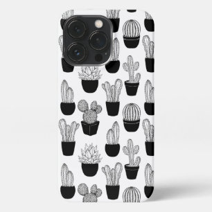 Cactussen zwart lijn art patroon iPhone 13 pro hoesje