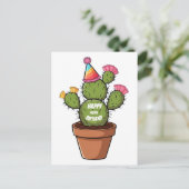 cactusvijg in pot met verjaardagshoed briefkaart (Staand voorkant)