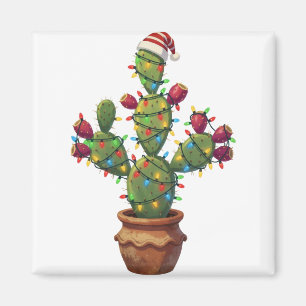 Cactusvijg met Fel Kleurrijke Kerst Magneet