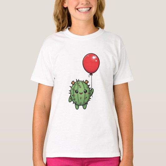 Cactusvriend met rode ballon kinderen t-shirt (Voorkant)