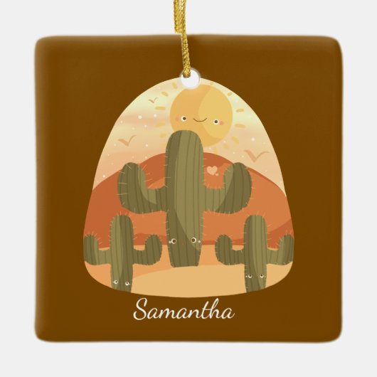 Cactuswoestijn met zon keramisch ornament (Voorkant)