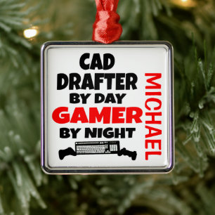 CAD Drafter houdt van het spelen van videogames Metalen Ornament
