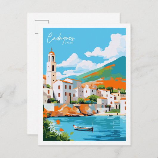 Cadaques Spanje vintage reisplaats illustratie Briefkaart (Voorkant / Achterkant)