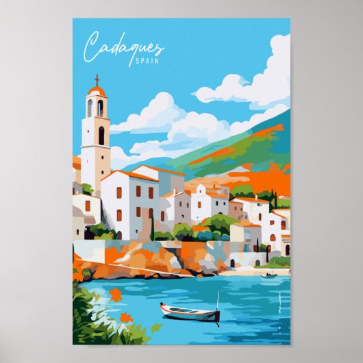 Cadaques Spanje vintage reisplaats illustratie Poster (Voorkant)
