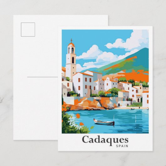Cadaques Spanje Vintage Travel Portrait Briefkaart (Voorkant / Achterkant)